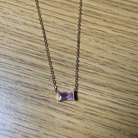 Vonkansy Simple Gold Necklace Pink Gem – 16” Chain – New Minimalist Jewelry - Picture 1 of 3